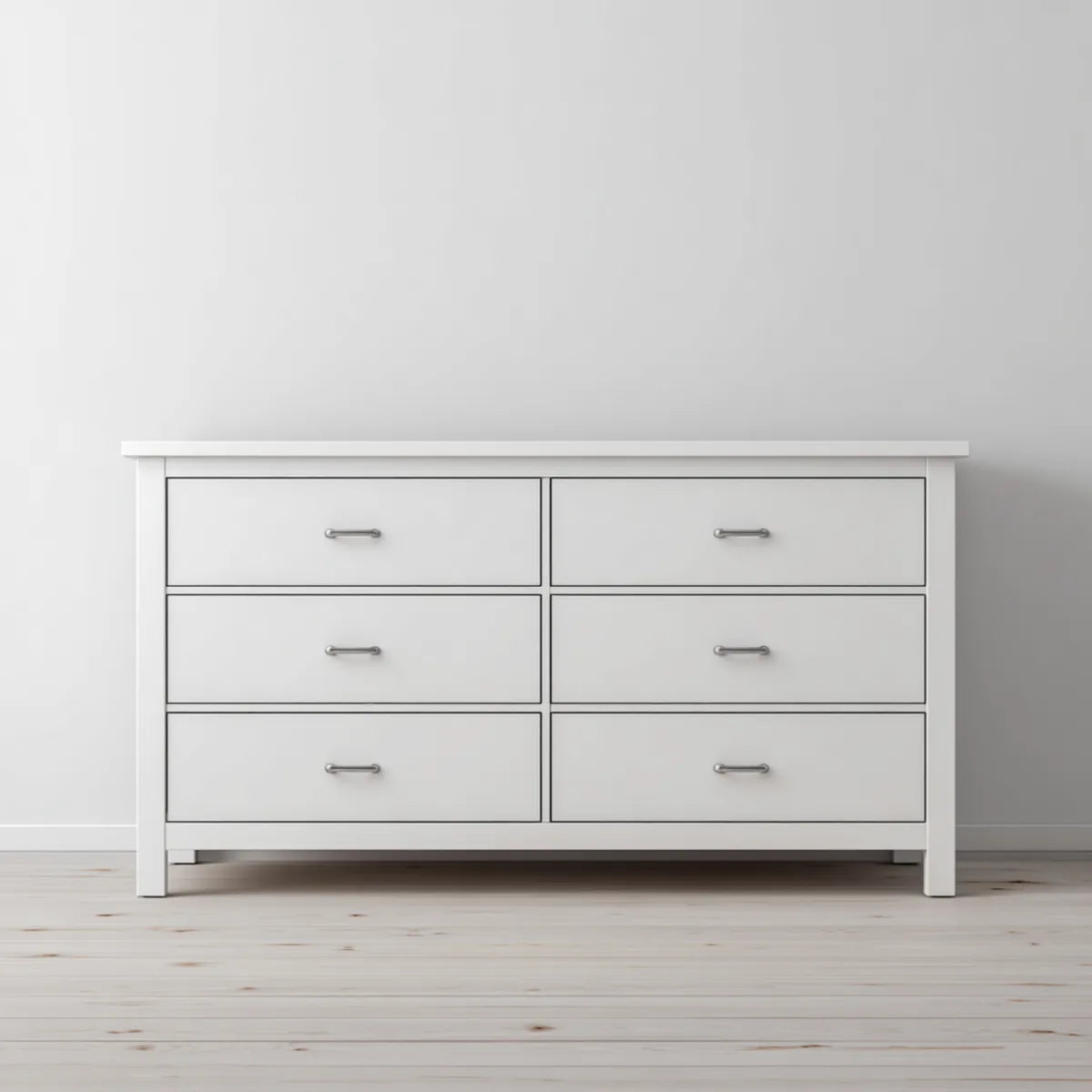 Commode 6 tiroirs blanche rectangulaire en panneaux MDF 160 x 45 x 90 cm