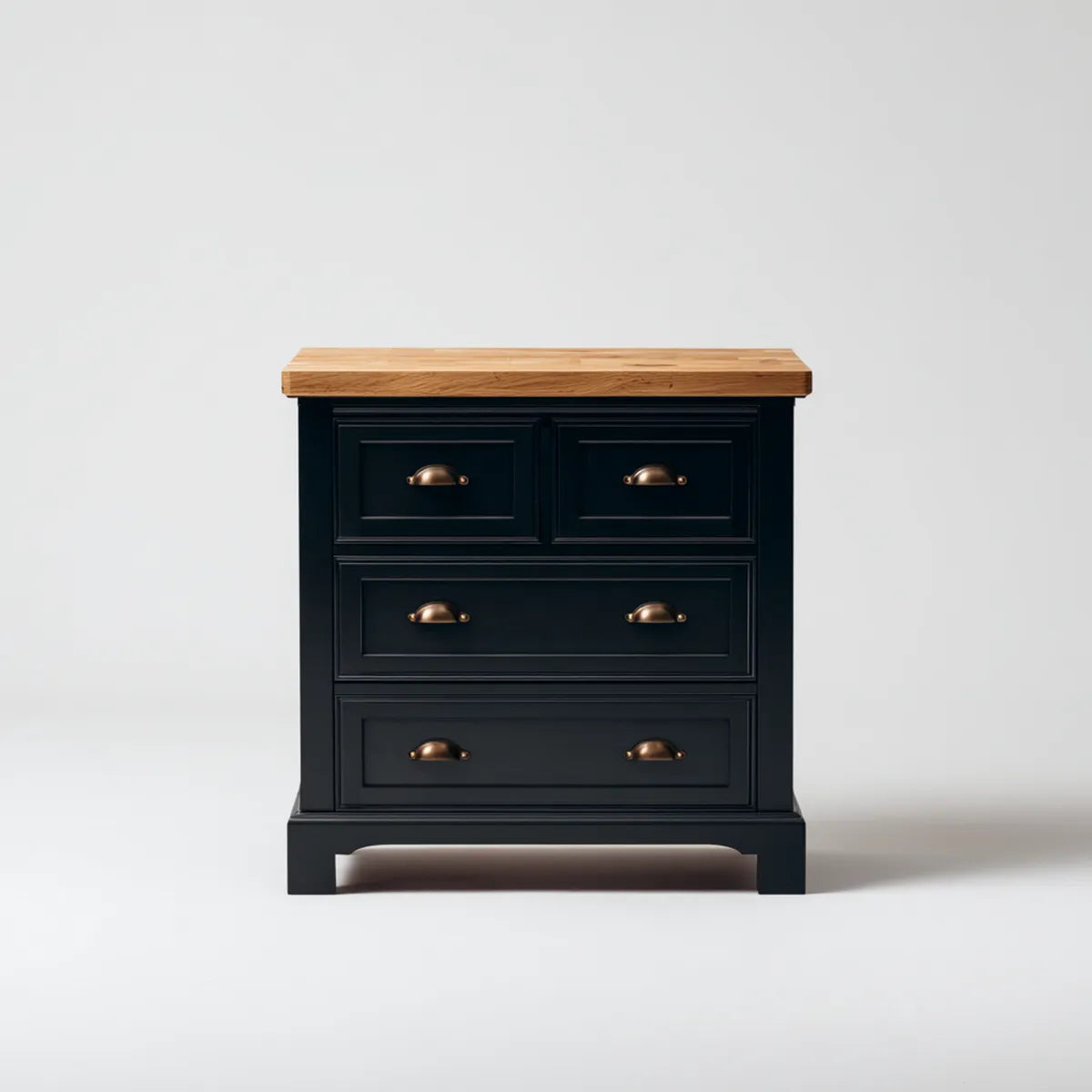 Commode 4 tiroirs noire plateau en chêne massif rectangulaire 90 x 45 x 95 cm
