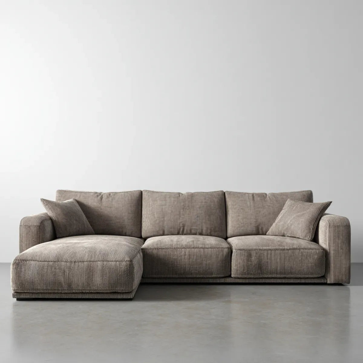 Canapé d'angle gauche 3 places gris taupe en velours côtelé polyester 280 x 160 x 85 cm