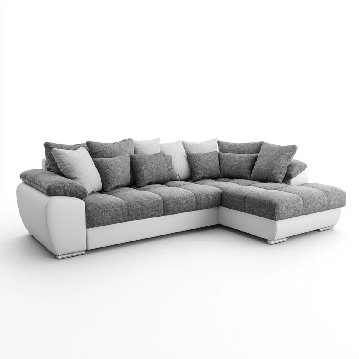Canapé d'angle droit gris et blanc 290 x 220 x 90 cm en polyester et PU