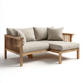 Canapé d'angle 2 places avec méridienne droite beige 180 x 140 x 75 cm en bois massif d'acacia et polyester