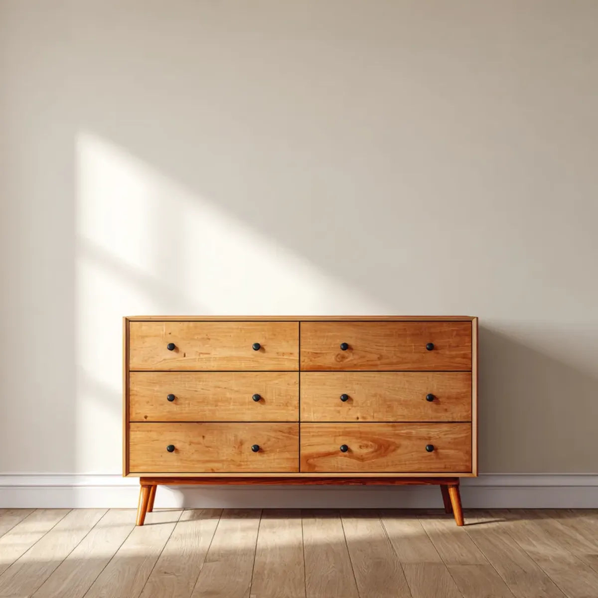 Commode 6 tiroirs en pin massif marron 140 x 40 x 80 cm rectangulaire