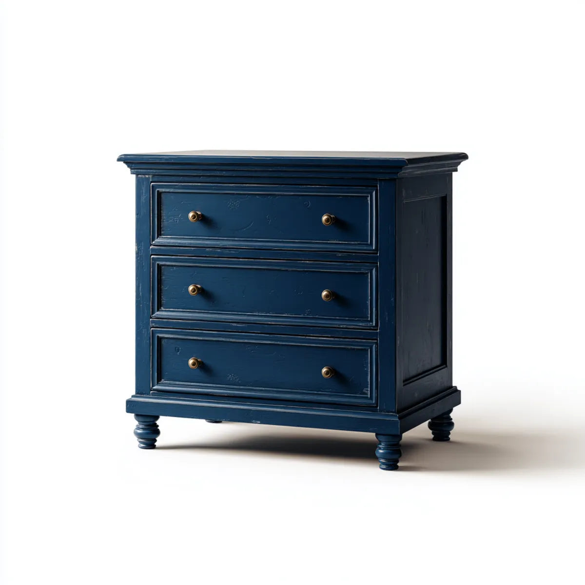 Commode 3 tiroirs bleu marine 80 x 40 x 85 cm en pin massif rectangulaire