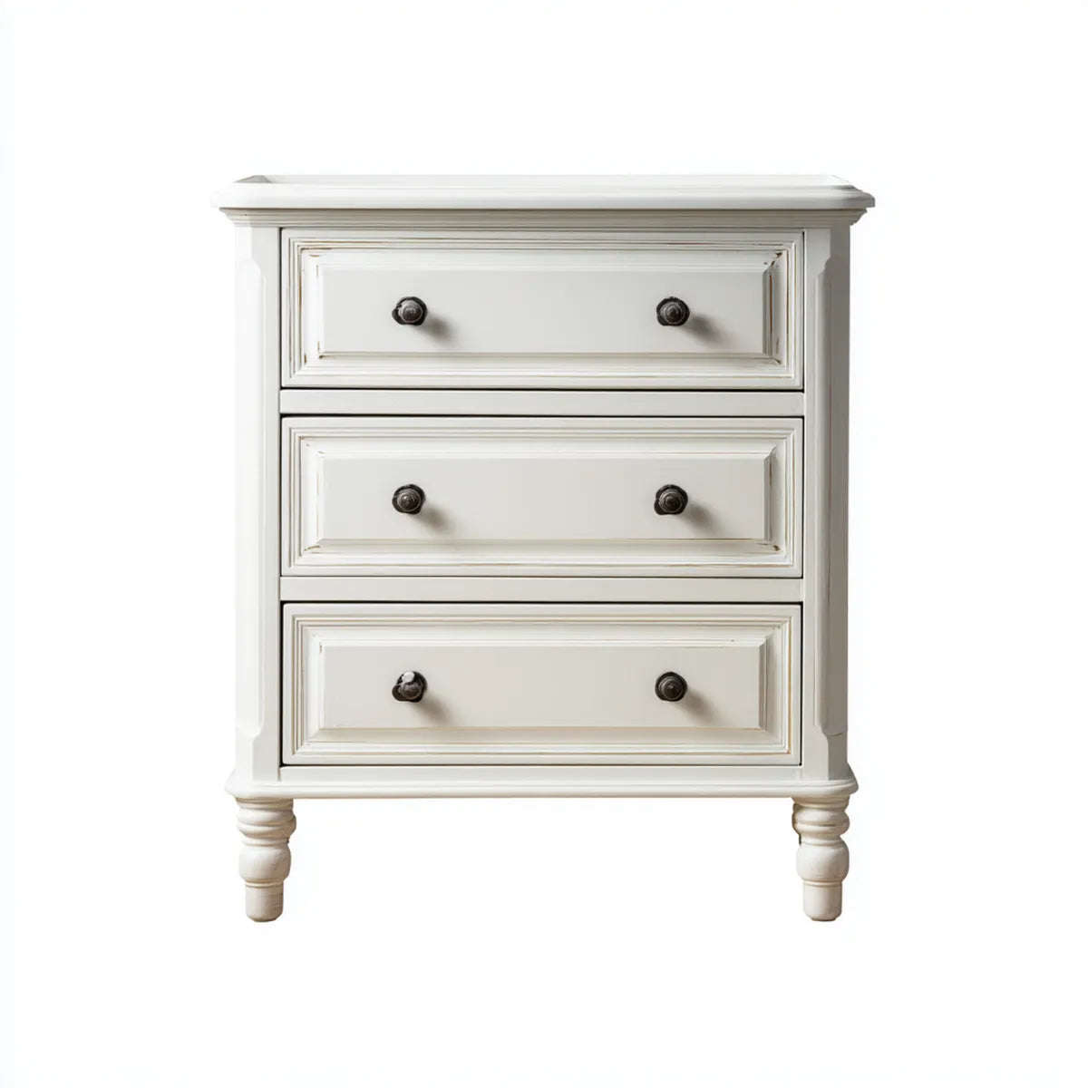 Commode 3 tiroirs ivoire 90 x 45 x 100 cm bois massif et MDF rectangulaire