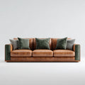 Canapé droit 3 places cognac et vert en cuir synthétique PU 230 x 95 x 85 cm