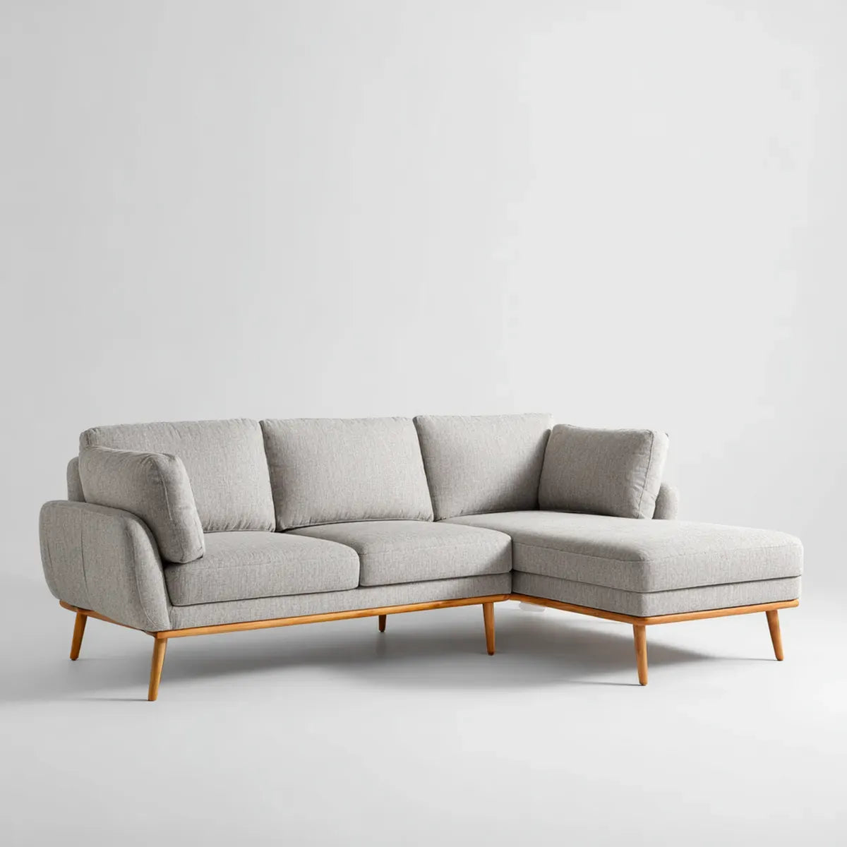 Canapé d'angle 3 places gris clair en polyester avec méridienne droite 250 x 160 x 85 cm