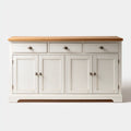 Îlot de cuisine buffet blanc et naturel en MDF et pin massif rectangulaire 150 x 50 x 90 cm