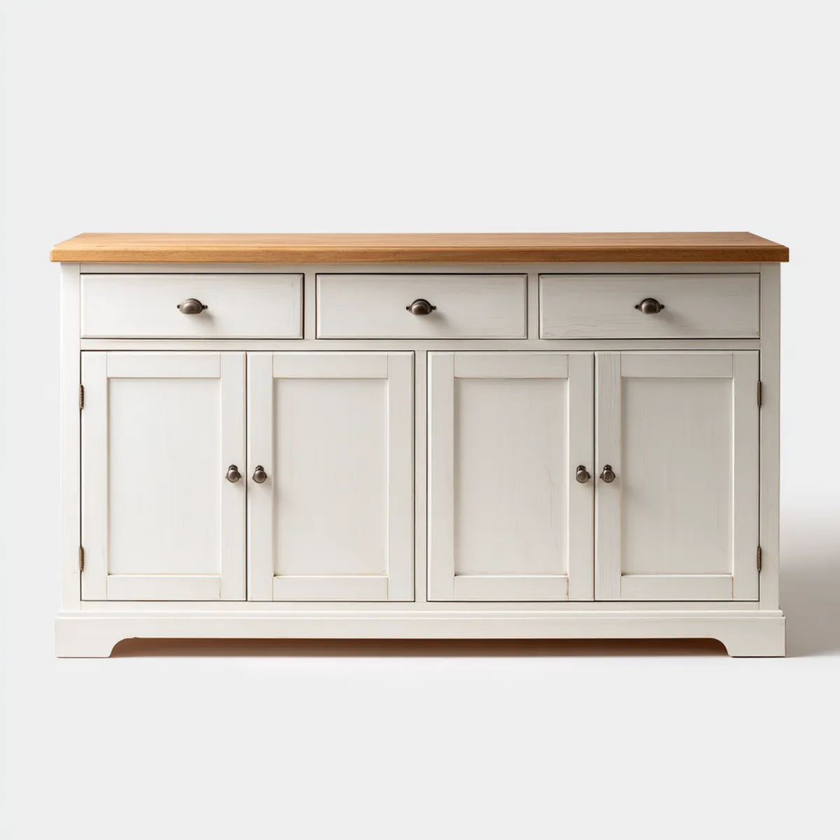 Îlot de cuisine buffet blanc et naturel en MDF et pin massif rectangulaire 150 x 50 x 90 cm
