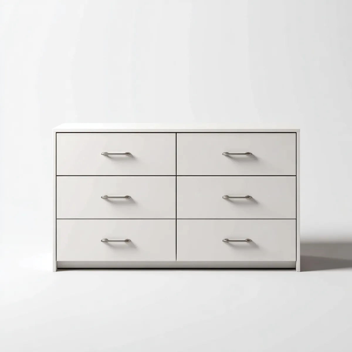 Commode 6 tiroirs blanche rectangulaire en panneaux de particules 120 x 40 x 75 cm
