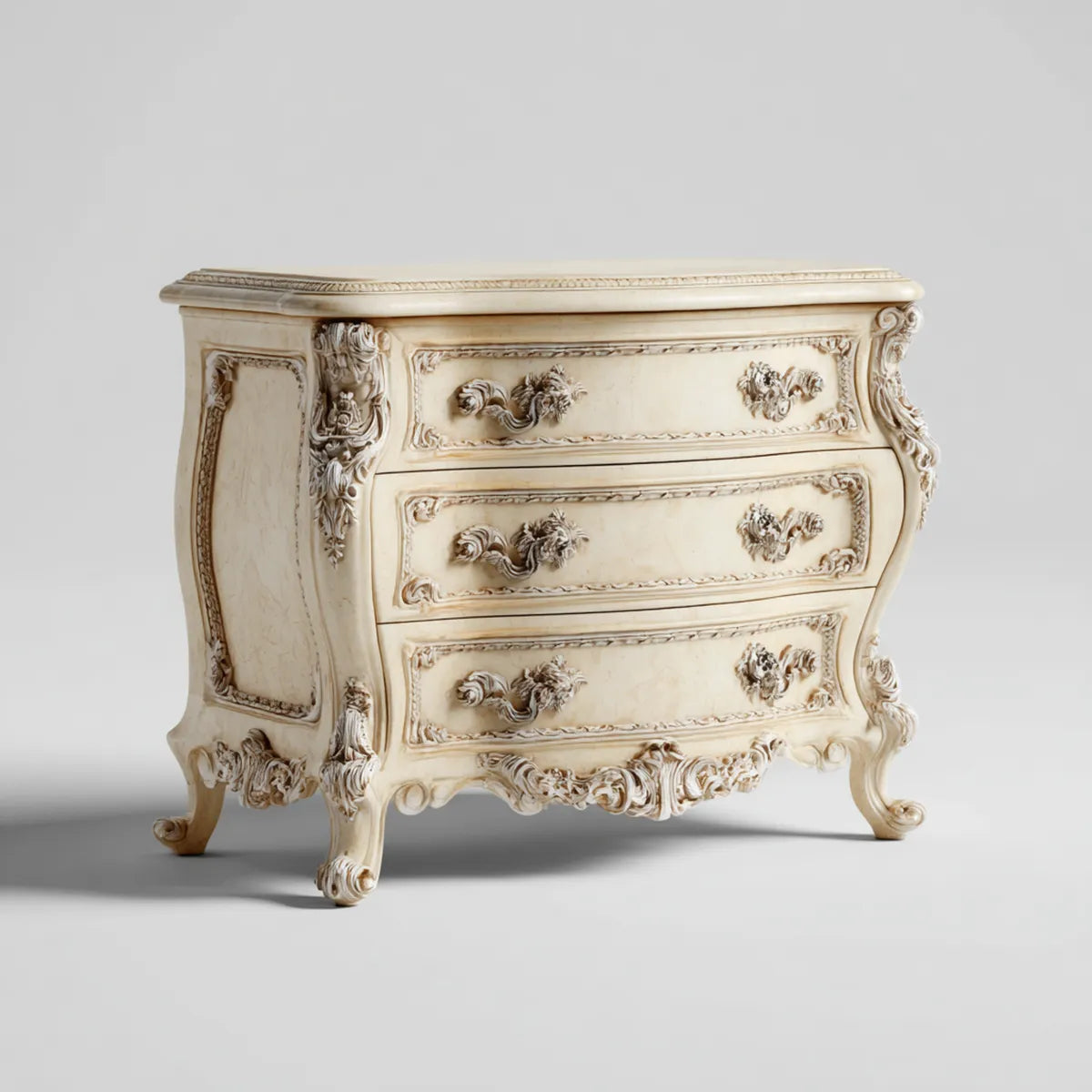Commode 3 tiroirs crème 110 x 50 x 90 cm en panneaux MDF forme galbée